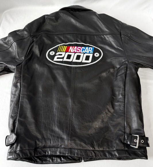 Vintage NASCAR 2000 Embroidered Logo Black Leather Jacket, Approx. Men's Sz. L