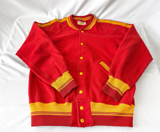 Vintage 50s Wilson Red Yellow Wool Button Up Sweater, Approx. Men's Sz. M/L