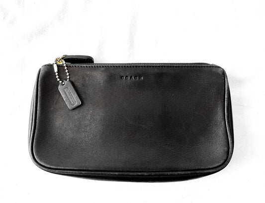 Vintage Coach Black Leather Cosmetics Toiletry Pouch Case