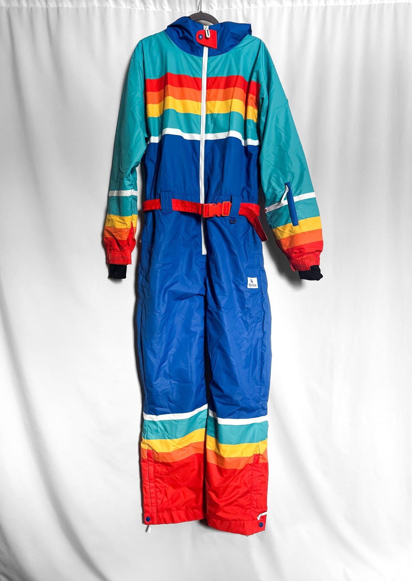 Vintage 90s Tipsy Elves Rainbow Striped Ski Snow Suit, Men's Sz. L, Retro Winter Ski Suit