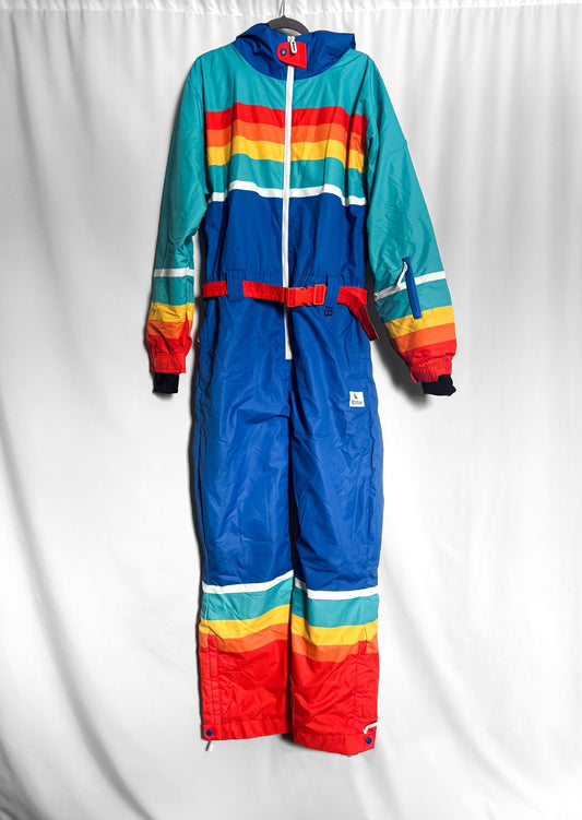 Vintage 90s Tipsy Elves Rainbow Striped Ski Snow Suit, Men's Sz. L, Retro Winter Ski Suit