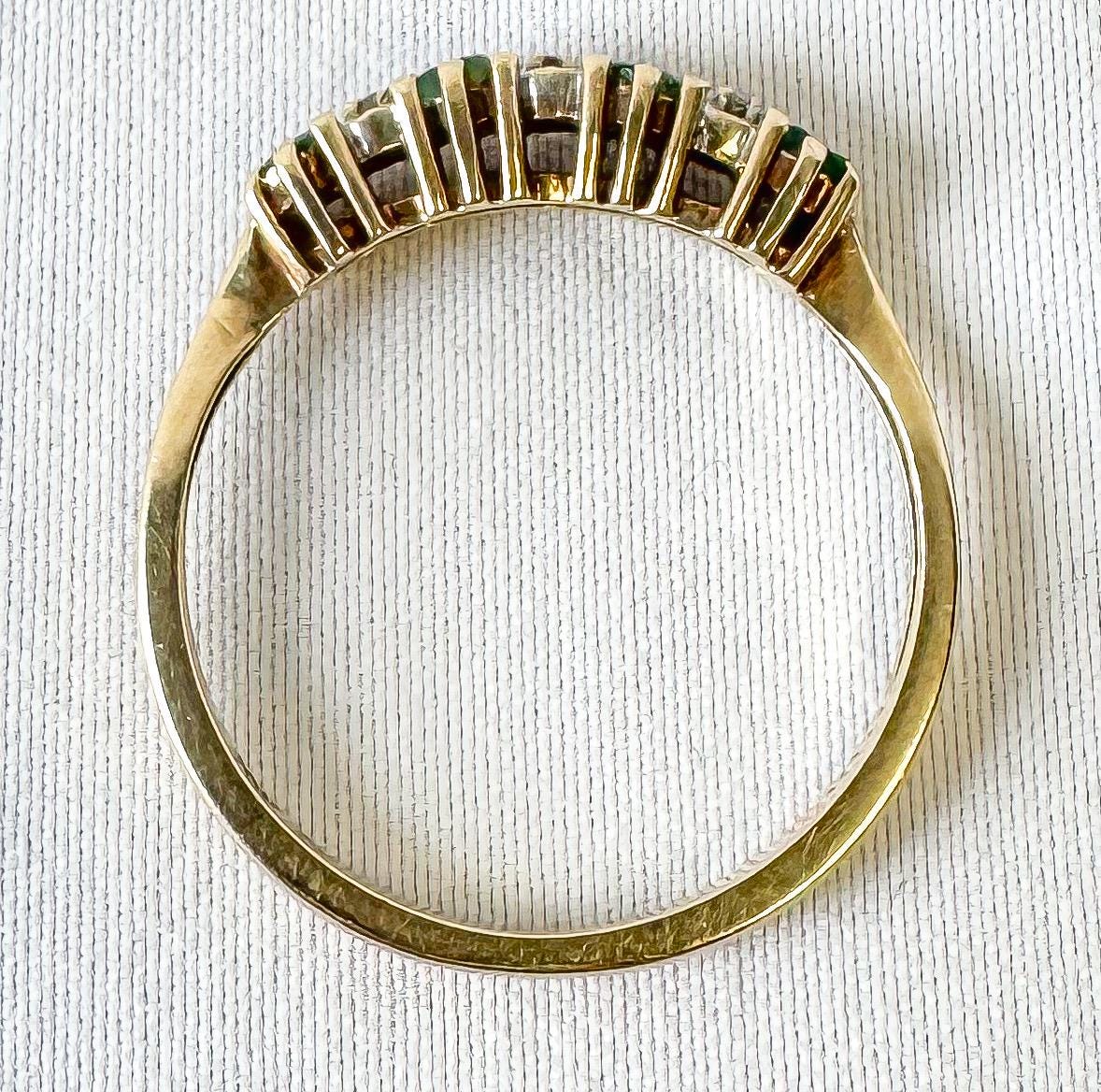 Vintage 10K Yellow Gold Mini Emerald Diamond Ring, Sz. 7.25/7.5, Simple Dainty Stackable Ring