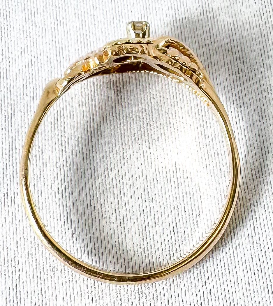 Vintage 10K CCO Black Hills Gold Diamond Multi Tone Leaf Ring, Sz. 7.25