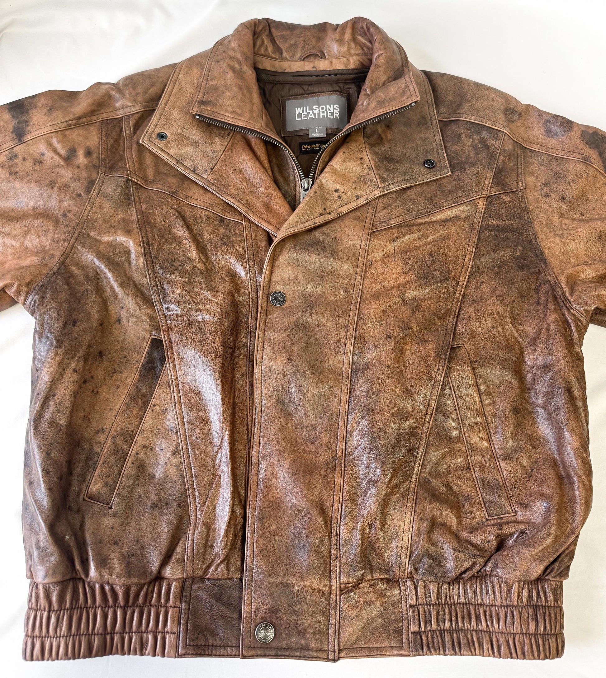 Vintage Wilsons Leather Brown Burnished Leather Bomber Jacket, Men's Sz. L