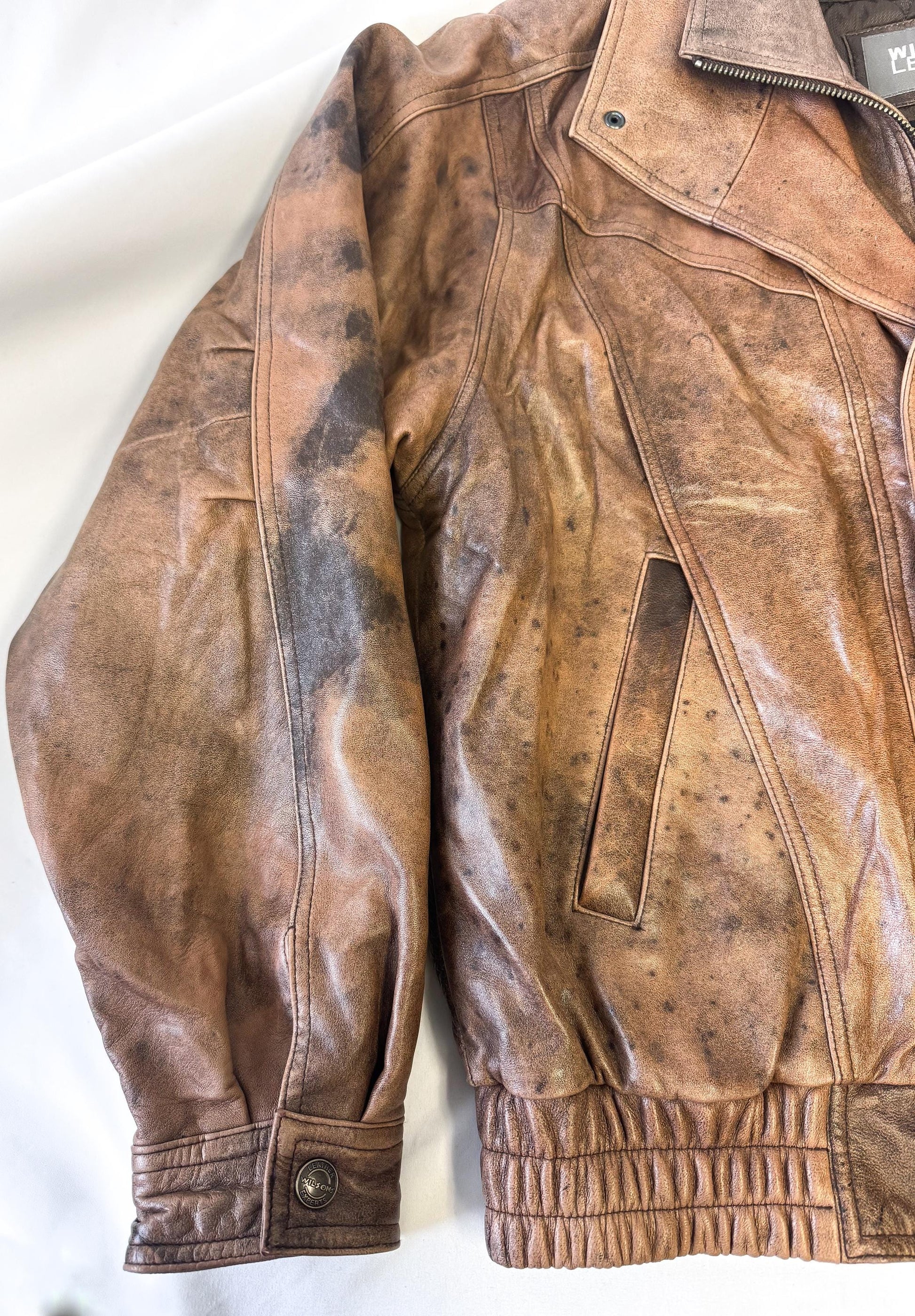 Vintage Wilsons Leather Brown Burnished Leather Bomber Jacket, Men's Sz. L