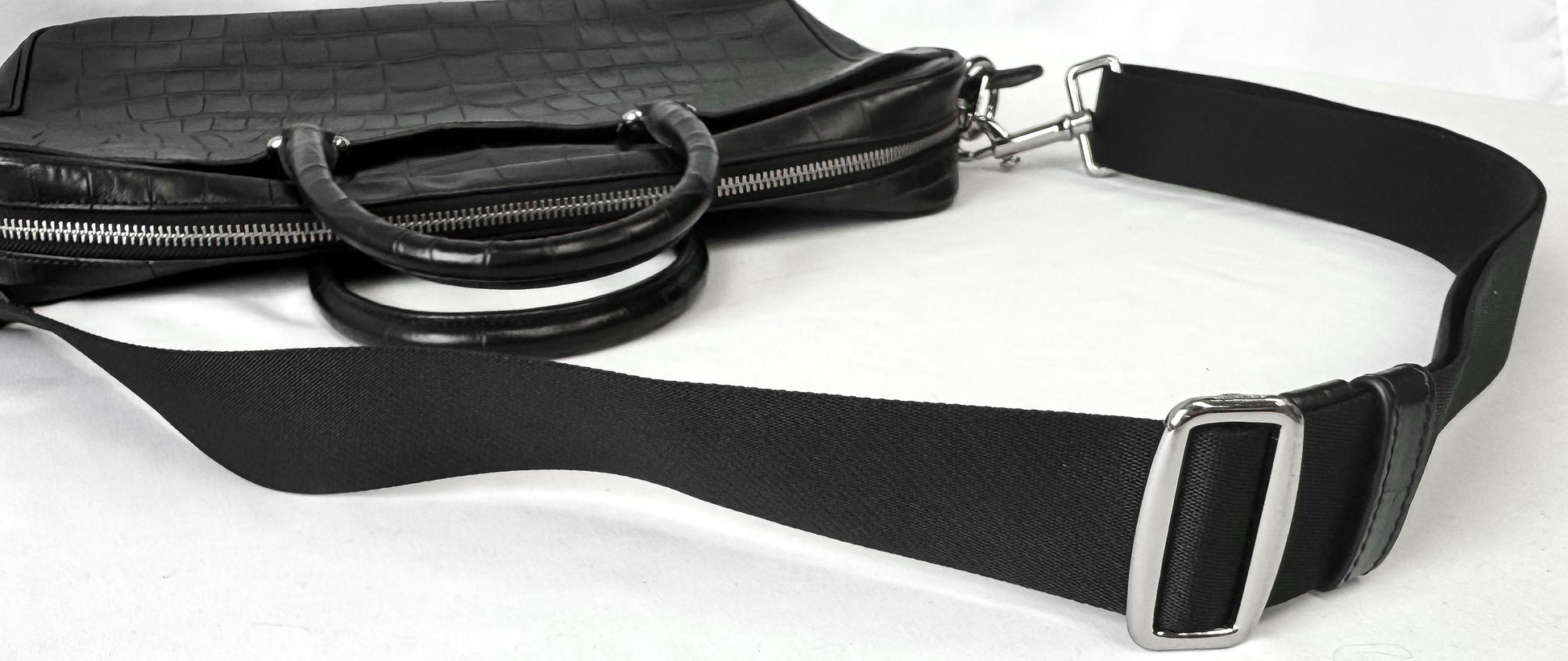 Modern Coach Beckett Slim Black Croc Embossed Crossbody Handle Briefcase Handbag, Style 72980