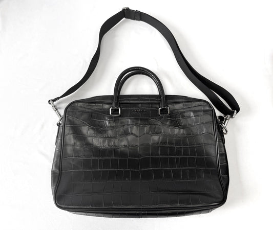 Modern Coach Beckett Slim Black Croc Embossed Crossbody Handle Briefcase Handbag, Style 72980