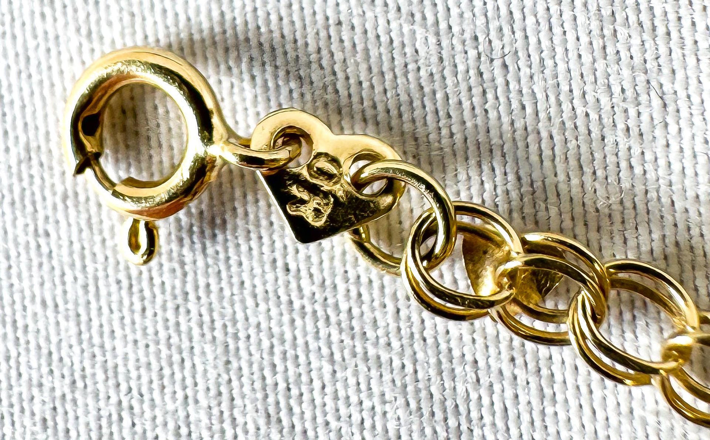 14K Yellow Gold OroAmerica Heart Cable Link Bracelet, Roughly 7", Roughly 3mm, Unique Simple Dainty Minimalist Bracelet