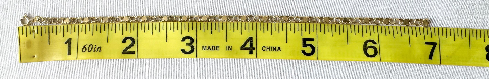 14K Yellow Gold OroAmerica Heart Cable Link Bracelet, Roughly 7", Roughly 3mm, Unique Simple Dainty Minimalist Bracelet