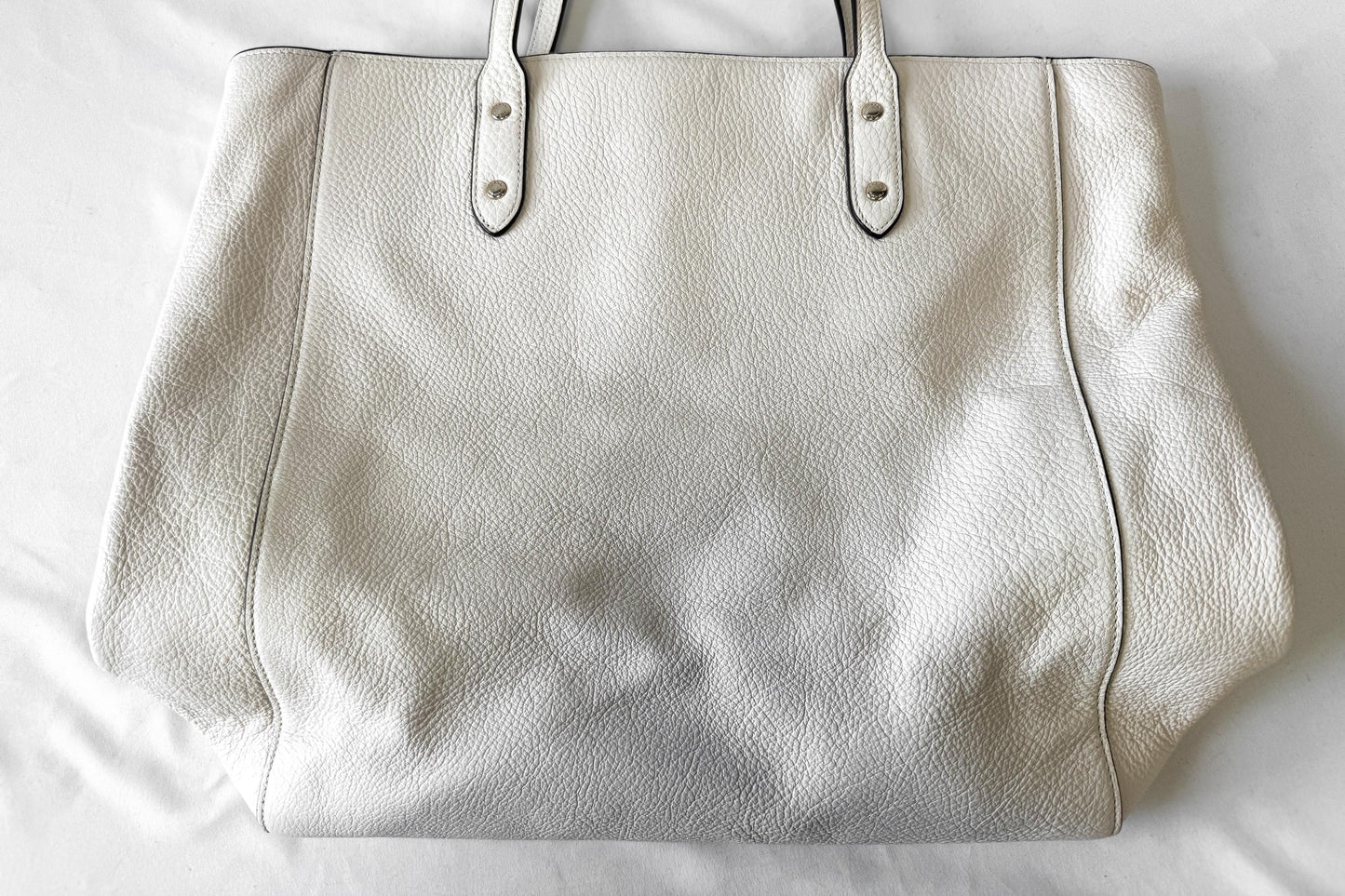Modern Coach Town Tote Chalk White/Cream Turn Lock Pebbled Leather Shoulder Toten Bag, Style 12184