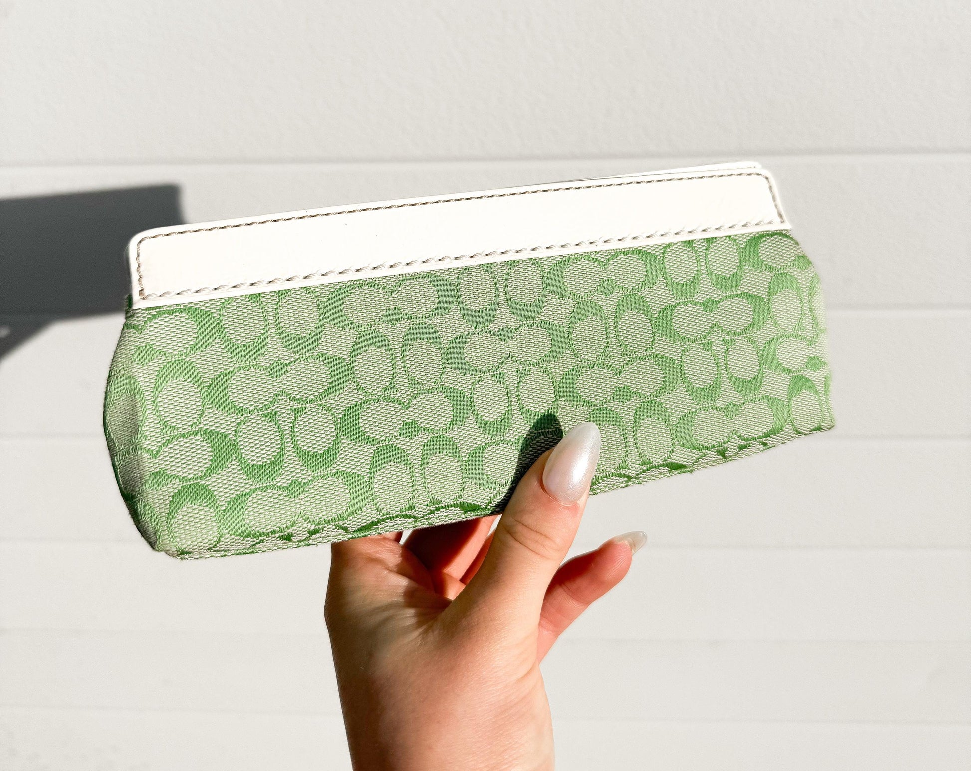 Y2K 00s Coach Pastel Green Signature Monogram Jacquard Leather Pouch