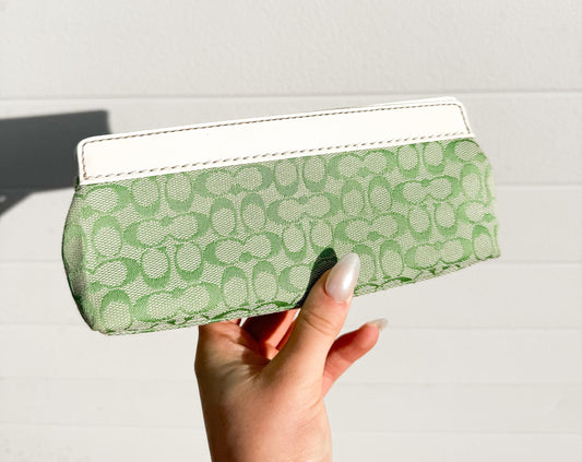 Y2K 00s Coach Pastel Green Signature Monogram Jacquard Leather Pouch