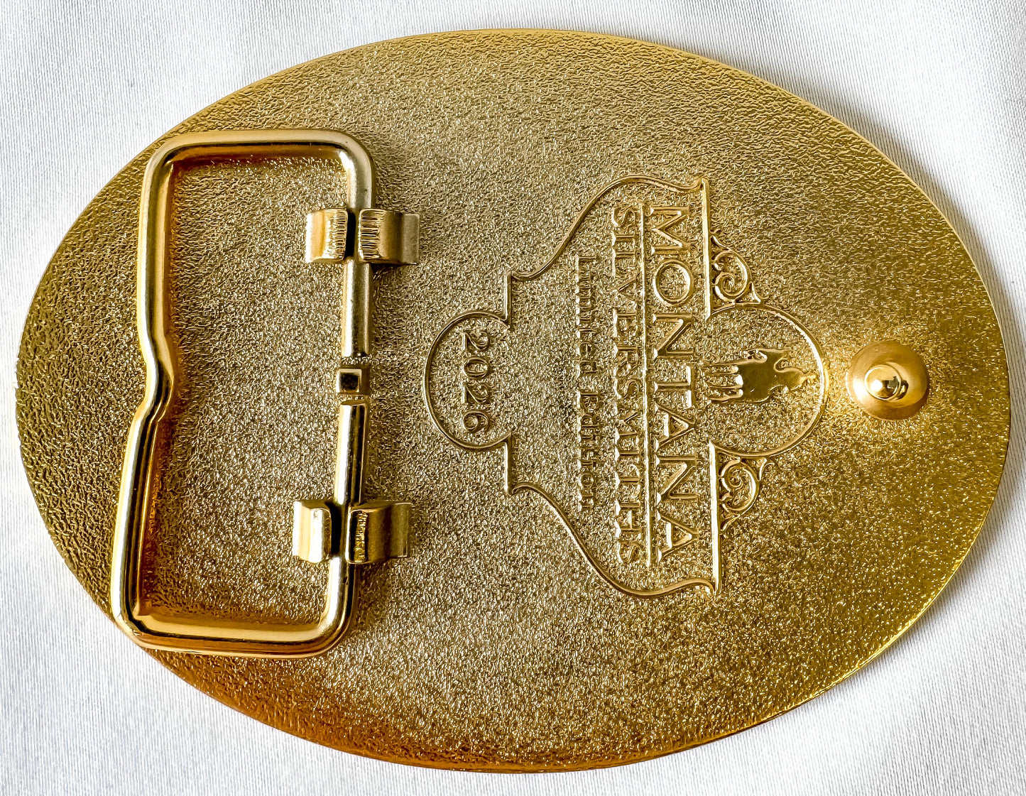 Western Montana Silversmiths Pendleton Whisky Gold Logo Belt Buckle, Vintage Western Accessories