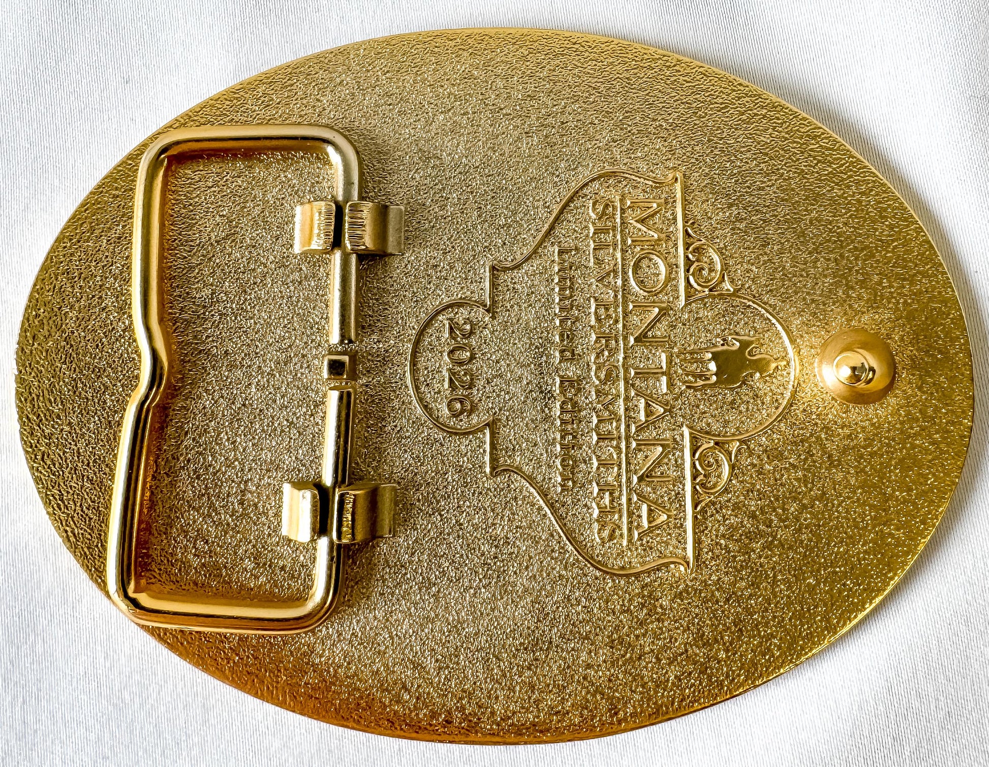 Western Montana Silversmiths Pendleton Whisky Gold Logo Belt Buckle, Vintage Western Accessories