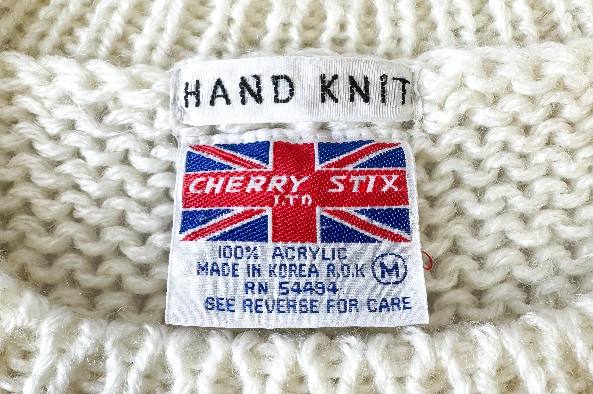 Vintage Handknit Cream/Off-White Panda Sweater Vest, Women's Sz. XS/S