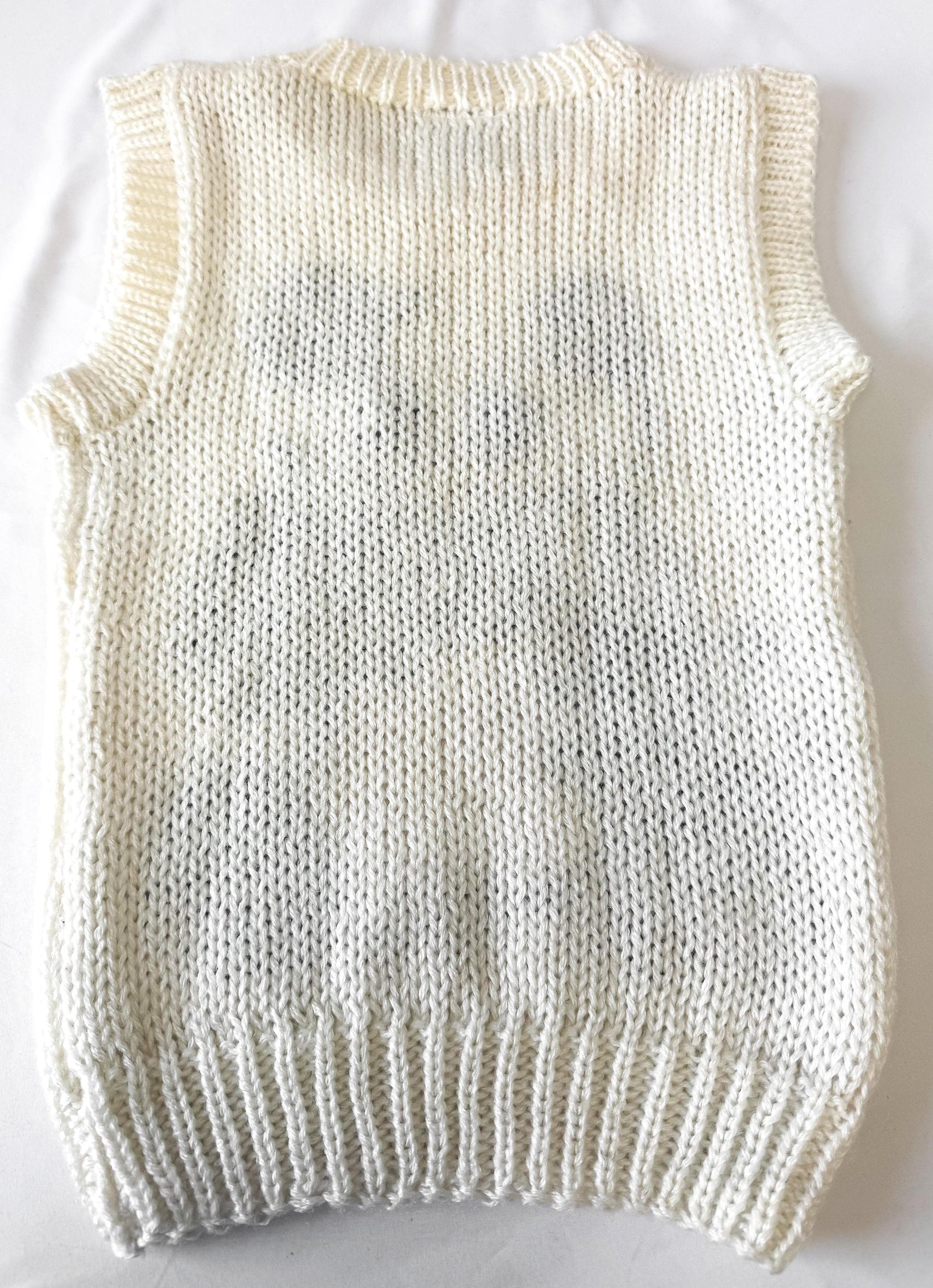 Vintage Handknit Cream/Off-White Panda Sweater Vest, Women's Sz. XS/S