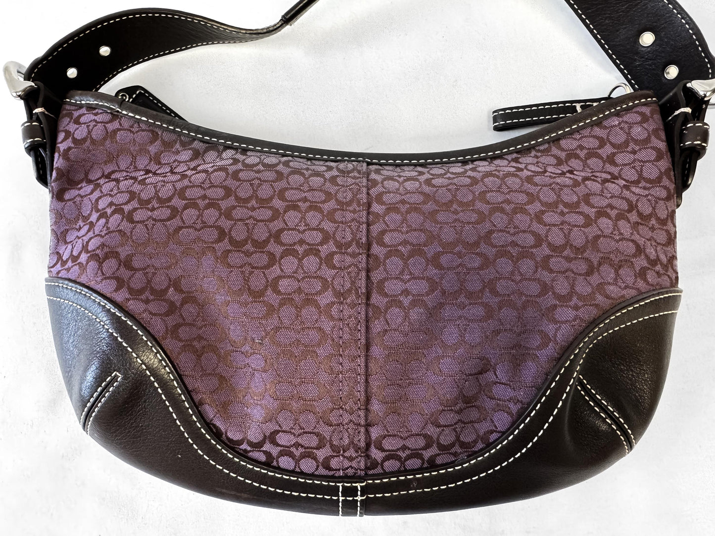 Y2K 00s Coach Mini Signature Small Hobo Purple Brown Shoulder Bag, Style 6351