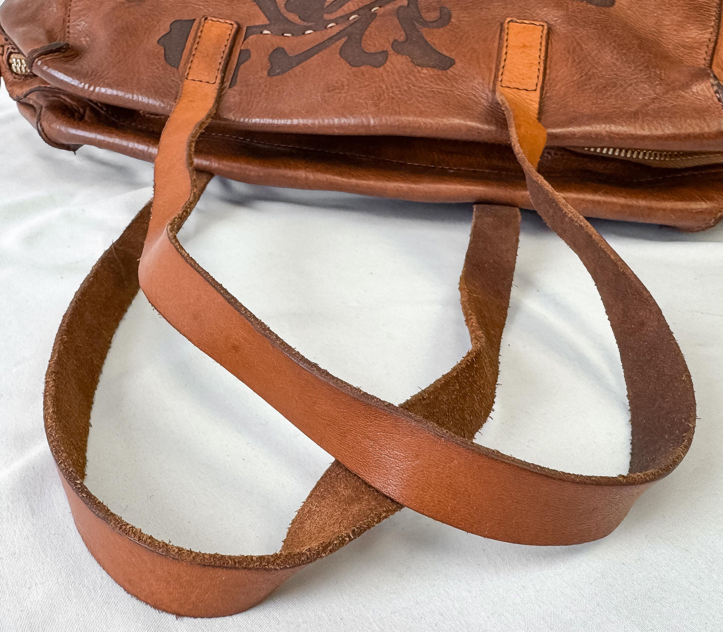 Vintage Style Campomaggi Bauletto Grande Cognac Leather Shoulder Tote Bag with Detachable Crossbody Strap, Vintage Western Boho Handbag