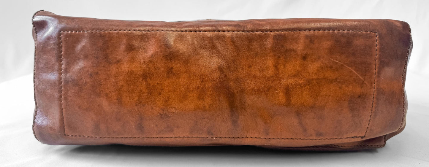 Vintage Style Campomaggi Bauletto Grande Cognac Leather Shoulder Tote Bag with Detachable Crossbody Strap, Vintage Western Boho Handbag