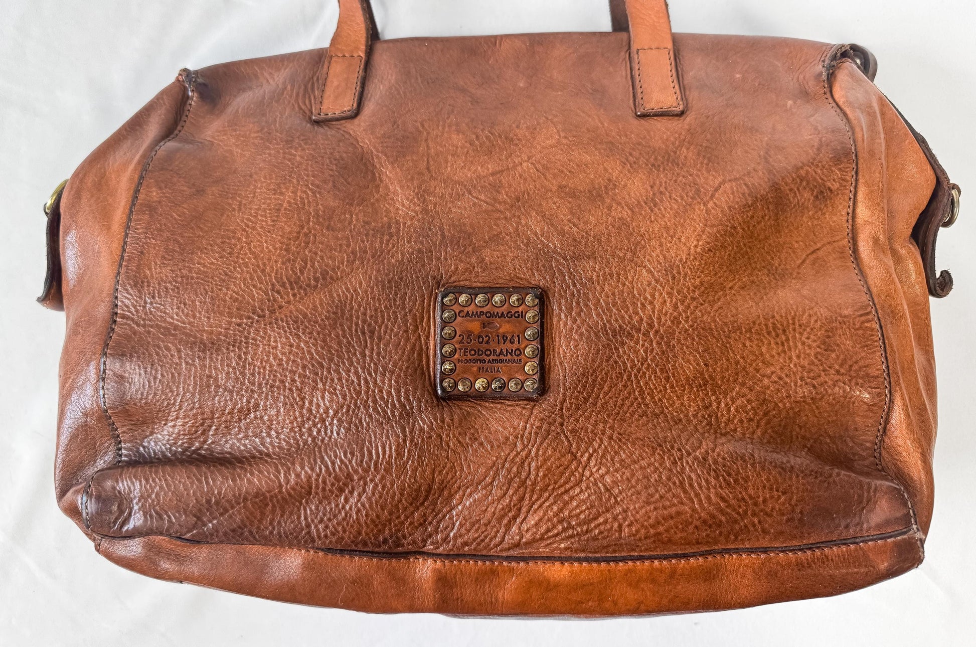 Vintage Style Campomaggi Bauletto Grande Cognac Leather Shoulder Tote Bag with Detachable Crossbody Strap, Vintage Western Boho Handbag