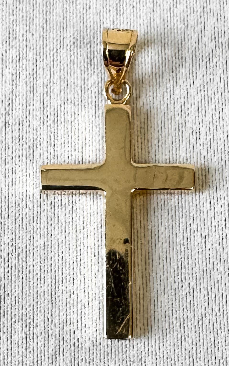 14K Yellow Gold Smooth 1 Inch Cross Pendant, Dainty Simple Everyday Minimalist Christian Pendant