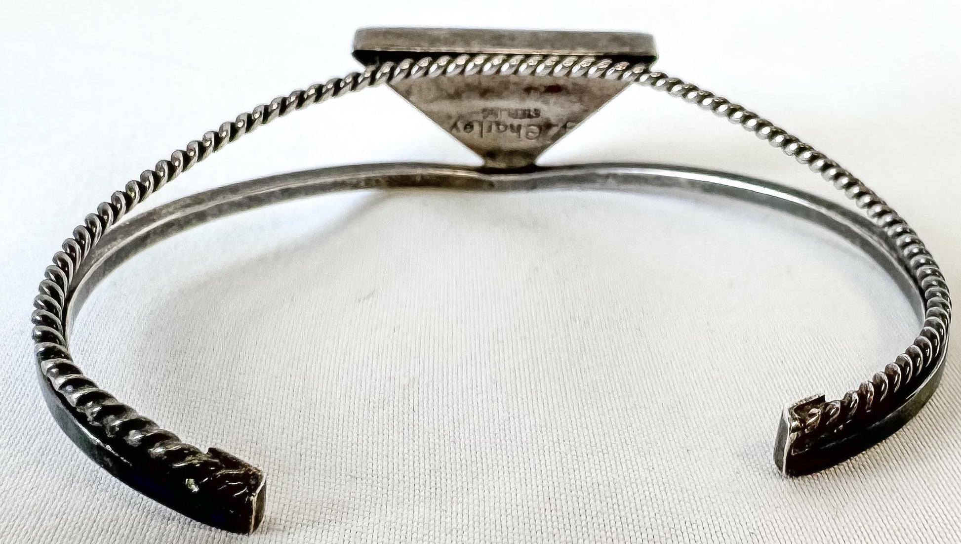 Vintage J. Charley Sterling Turquoise Coral Triangle Cuff Adjustable Bracelet, Vintage Unique Navajo Native American Boho Bracelet