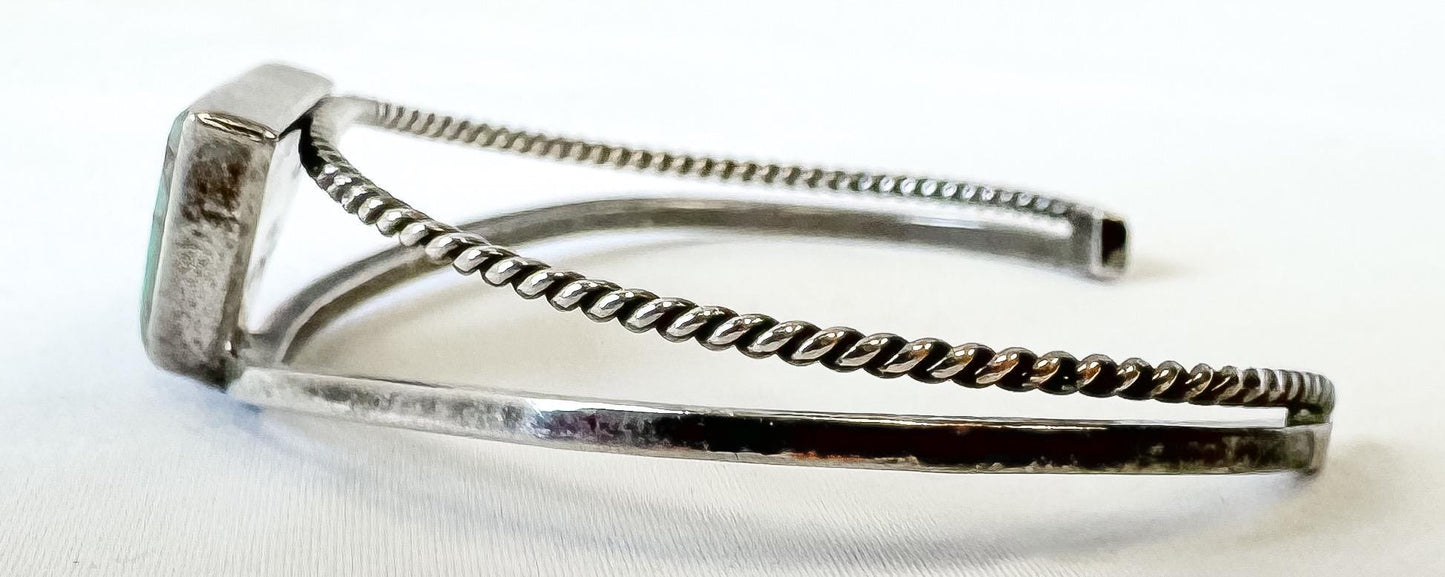 Vintage J. Charley Sterling Turquoise Coral Triangle Cuff Adjustable Bracelet, Vintage Unique Navajo Native American Boho Bracelet