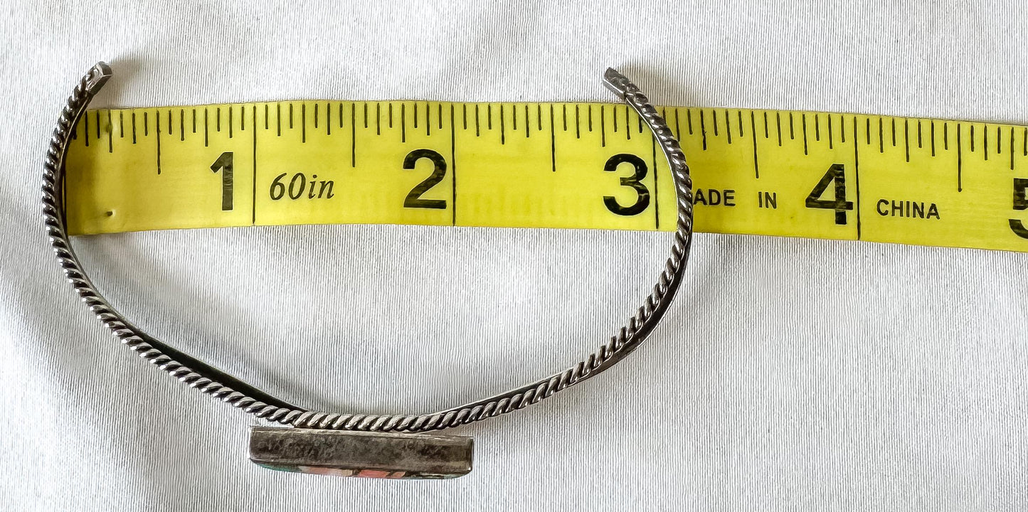 Vintage J. Charley Sterling Turquoise Coral Triangle Cuff Adjustable Bracelet, Vintage Unique Navajo Native American Boho Bracelet