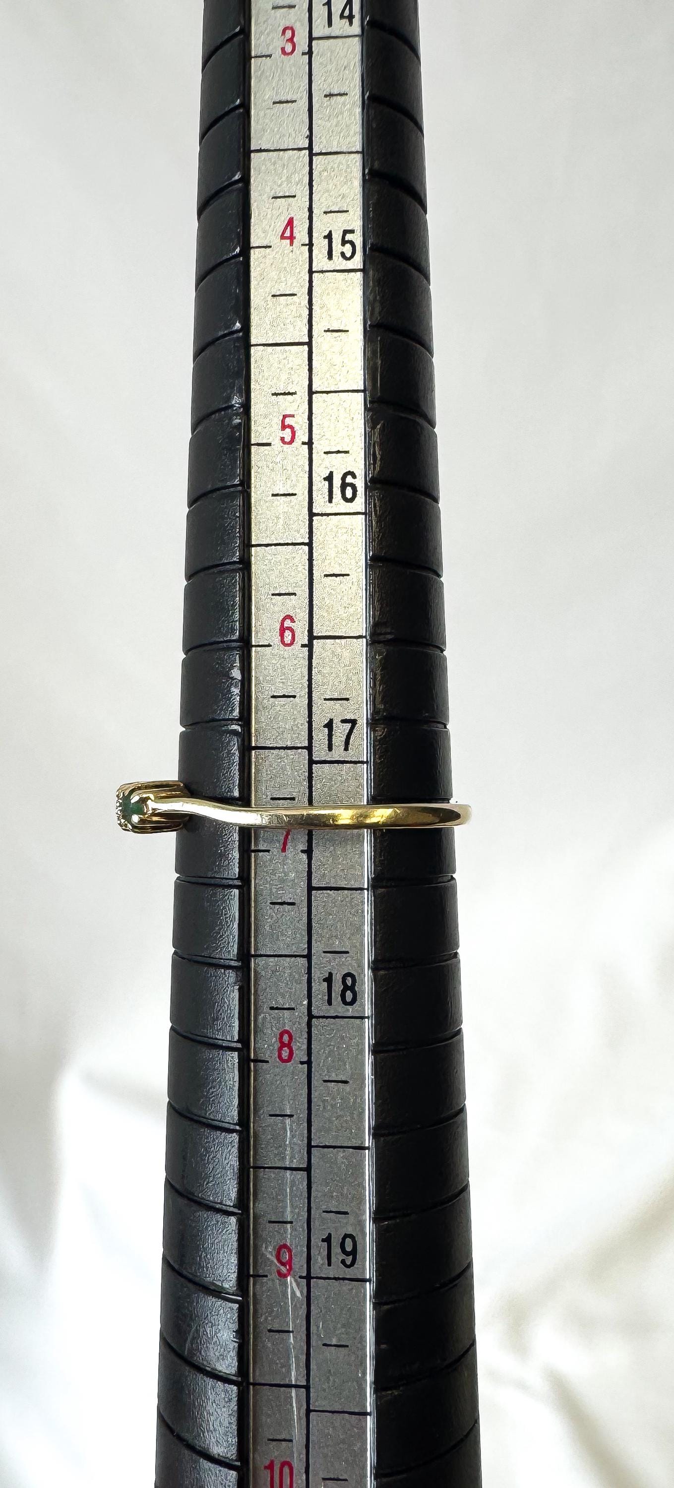 Vintage 10K Yellow Gold Mini Emerald Diamond Ring, Sz. 7.25/7.5, Simple Dainty Stackable Ring