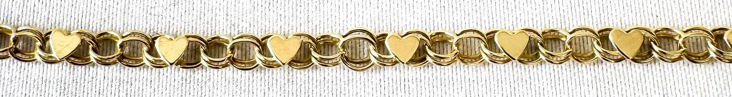 14K Yellow Gold OroAmerica Heart Cable Link Bracelet, Roughly 7", Roughly 3mm, Unique Simple Dainty Minimalist Bracelet