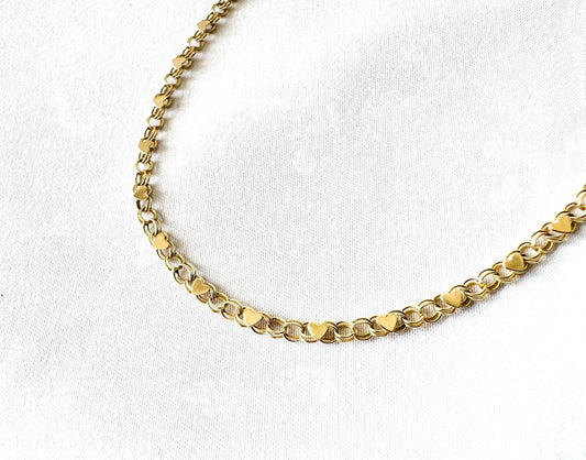 14K Yellow Gold OroAmerica Heart Cable Link Bracelet, Roughly 7", Roughly 3mm, Unique Simple Dainty Minimalist Bracelet