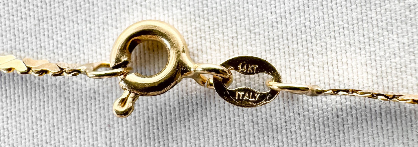 14K Yellow Gold Italy Silmar Approx. 1mm Serpentine Chain Necklace, Roughly 23", Long Dainty Simple Minimalist Layering Chain Necklace