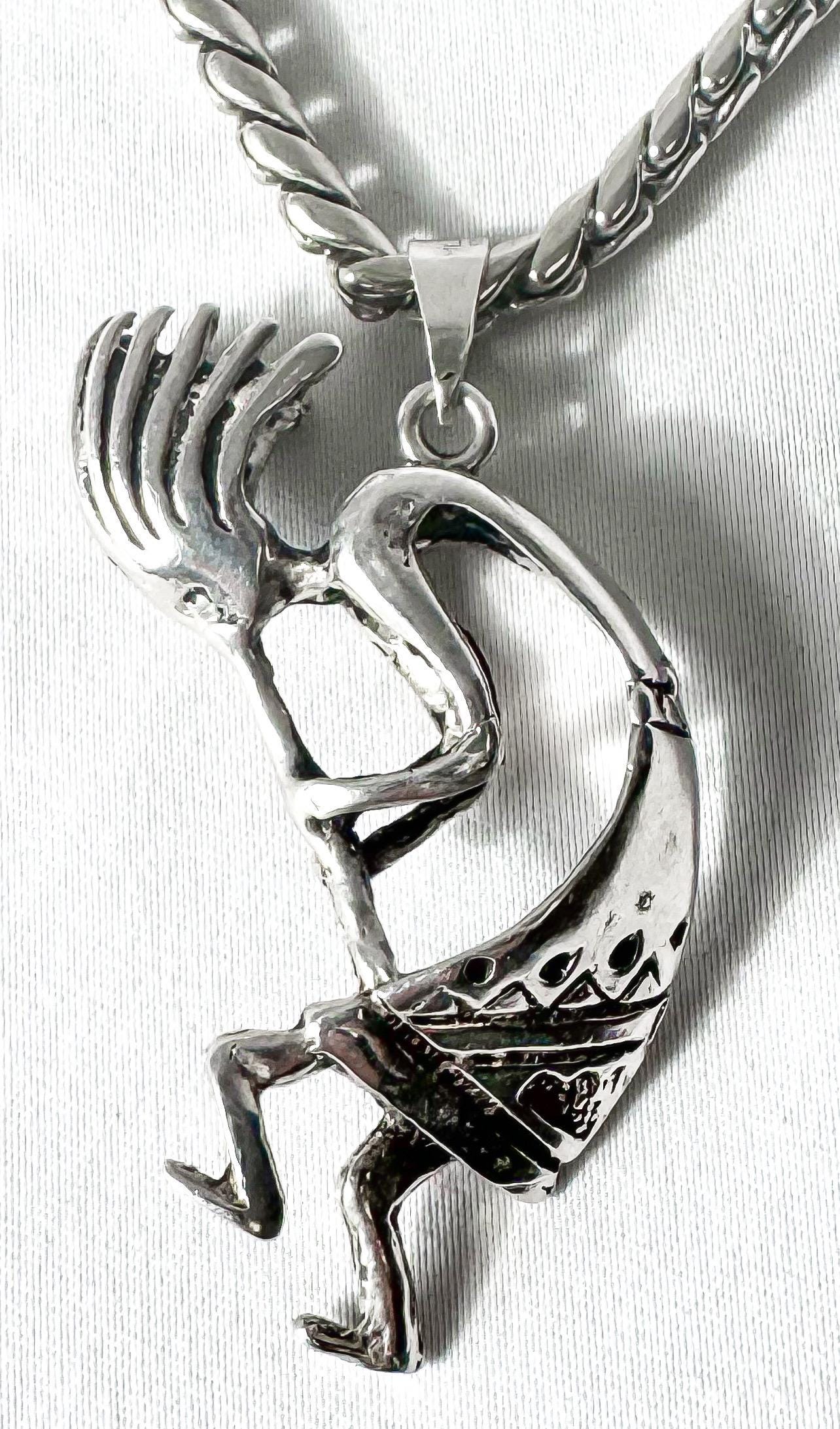 Vintage 925 Sterling Silver Kokopelli Pendant on 925 Chain, Unique Statement Navajo Boho Unisex Necklace