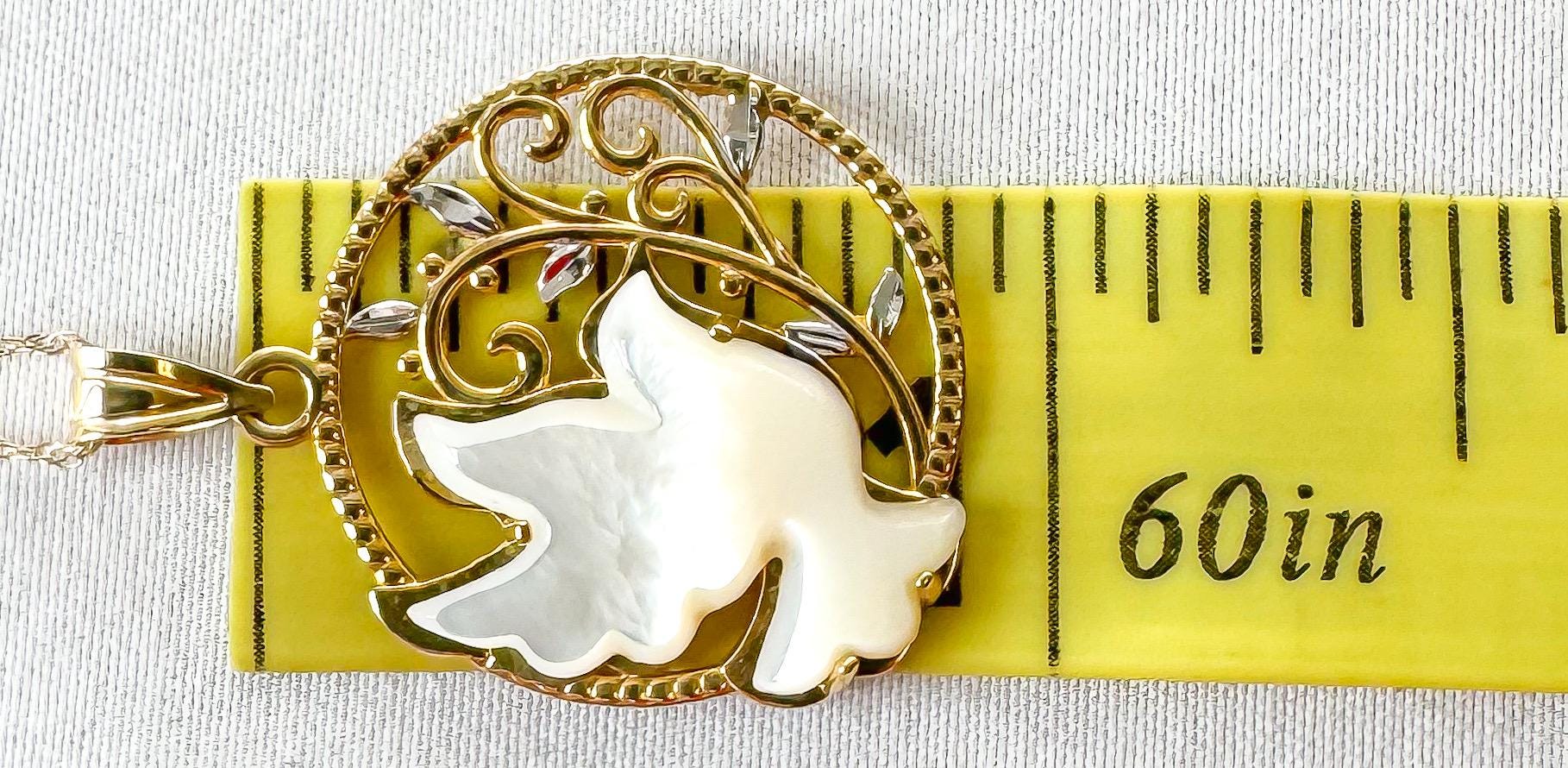 10K Gold Michael Anthony Mother of Pearl Dove Tree Circular 18" Pendant Necklace