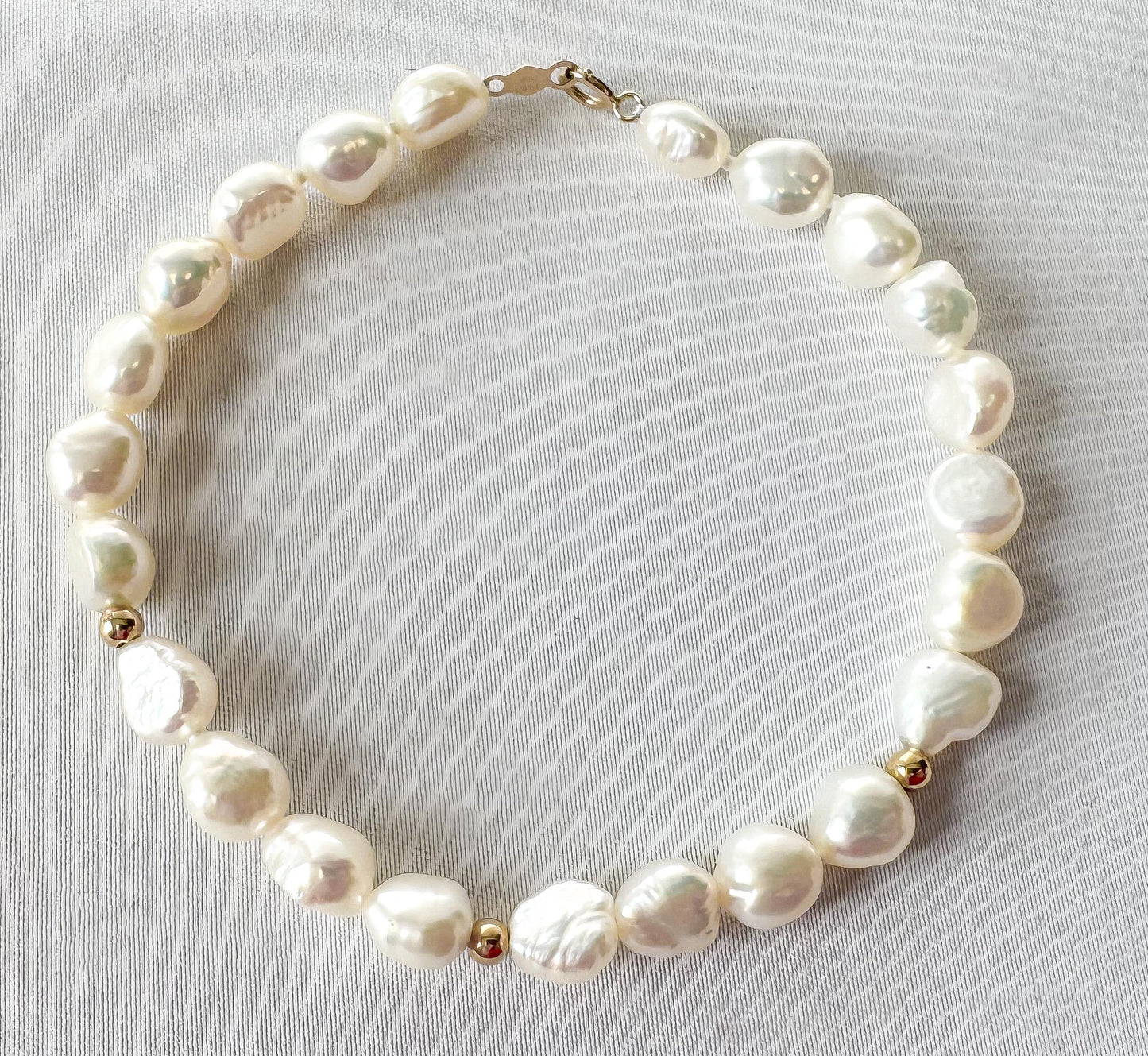 Vintage 14K Freshwater Baroque Pearl Beaded Bracelet, Approx. 8 Inches, Vintage Coastal Beachy Bridal Style Jewelry