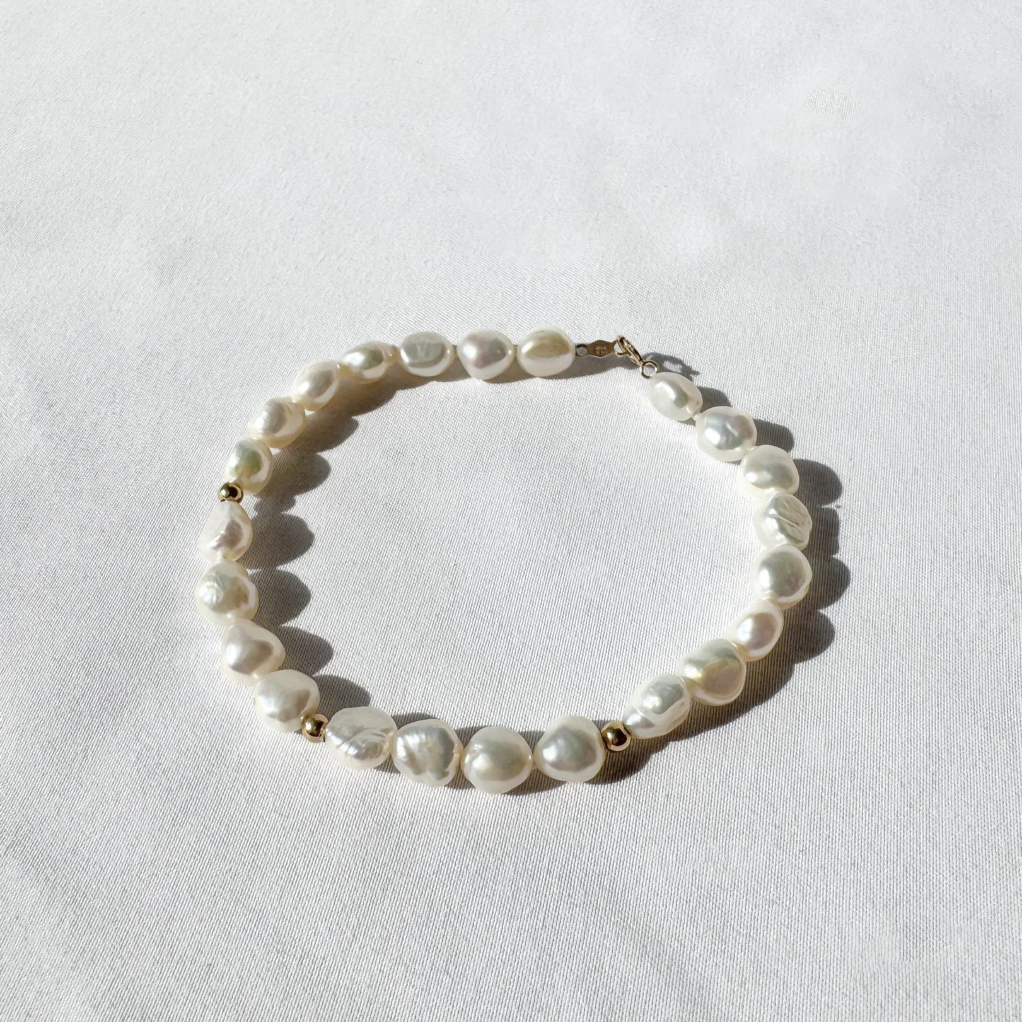 Vintage 14K Freshwater Baroque Pearl Beaded Bracelet, Approx. 8 Inches, Vintage Coastal Beachy Bridal Style Jewelry