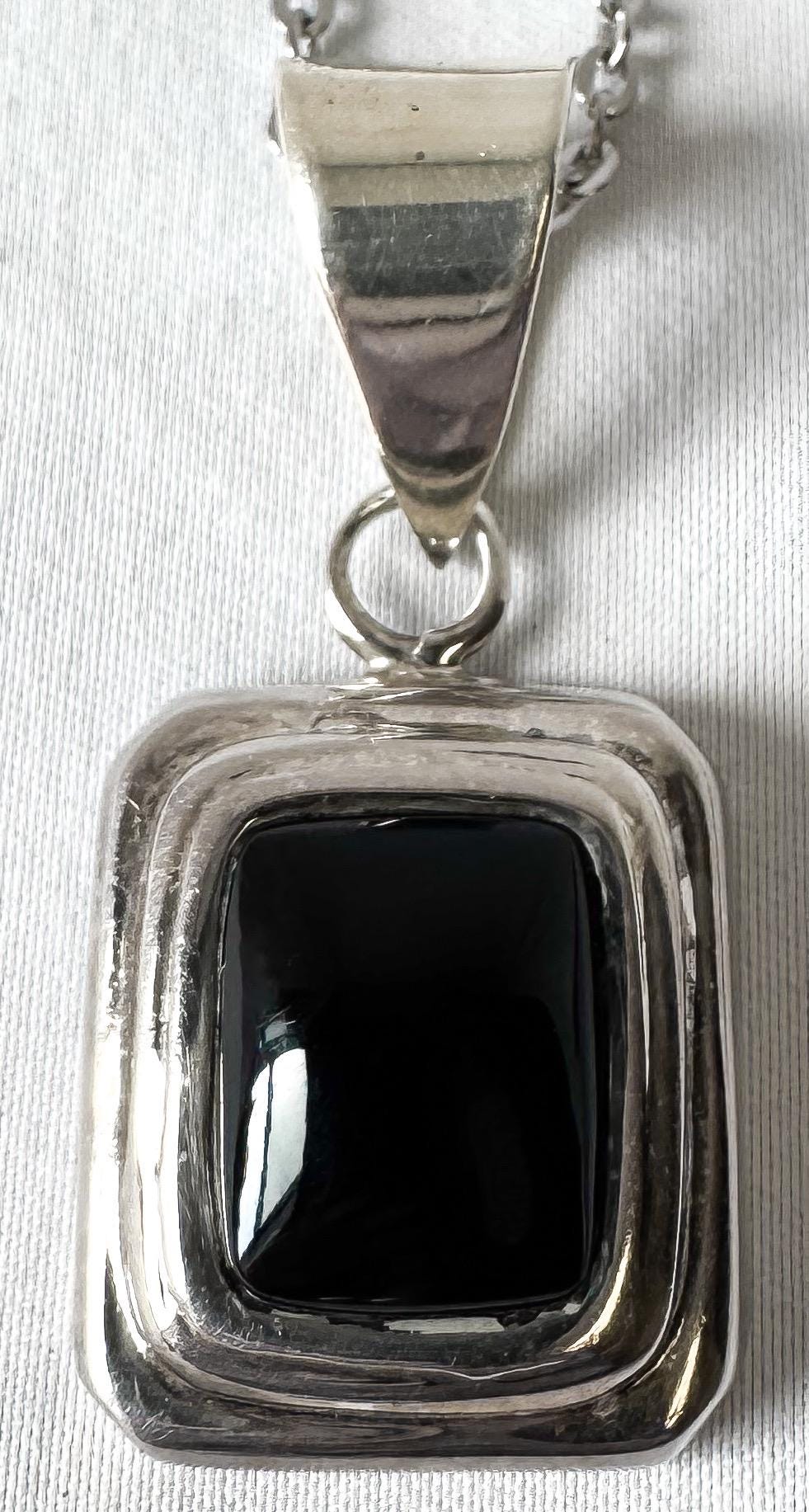 Vintage Silpada 925 Onyx Square Double Frame Pendant on 16" Chain, Unique Boho Western Navajo Necklace