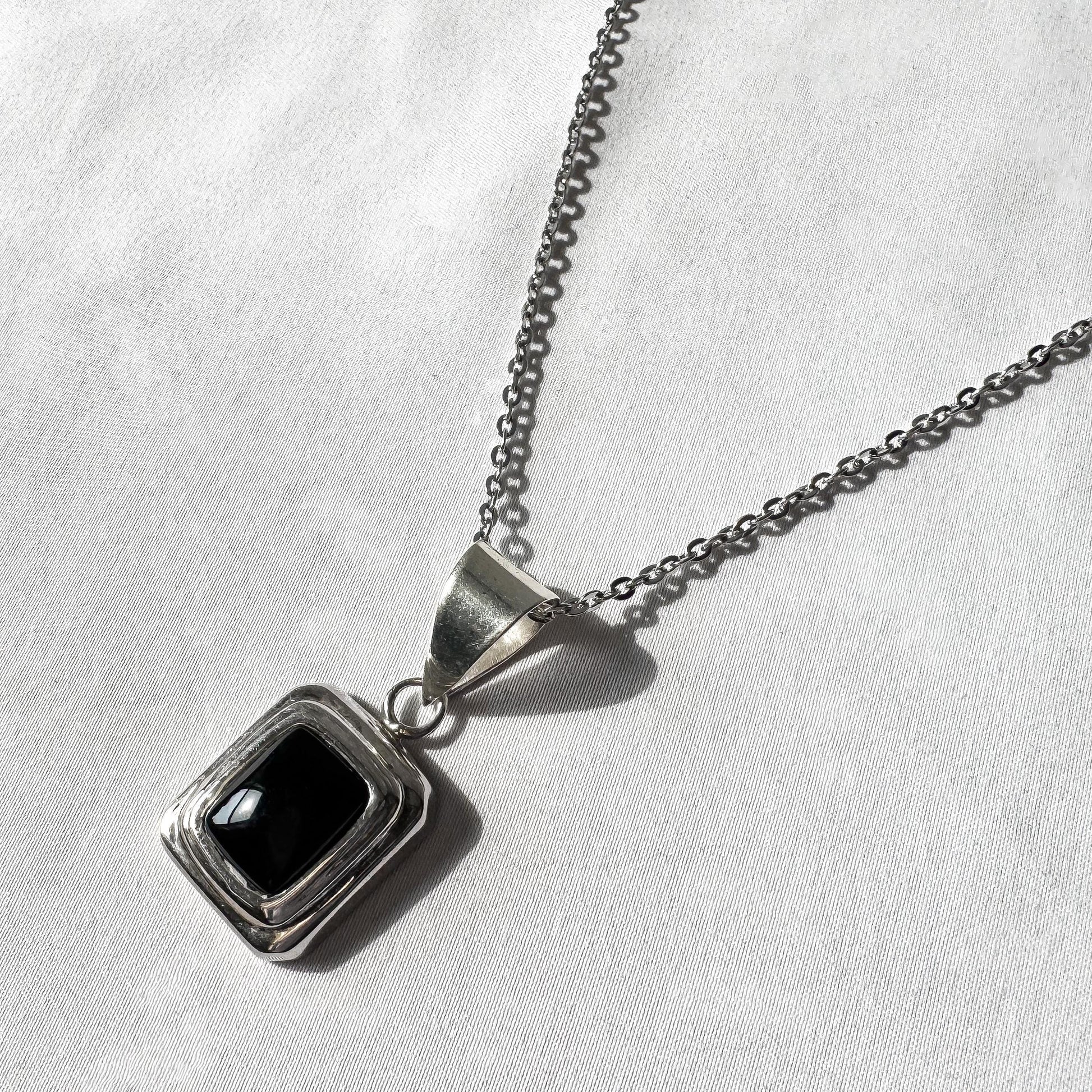 Vintage Silpada 925 Onyx Square Double Frame Pendant on 16" Chain, Unique Boho Western Navajo Necklace