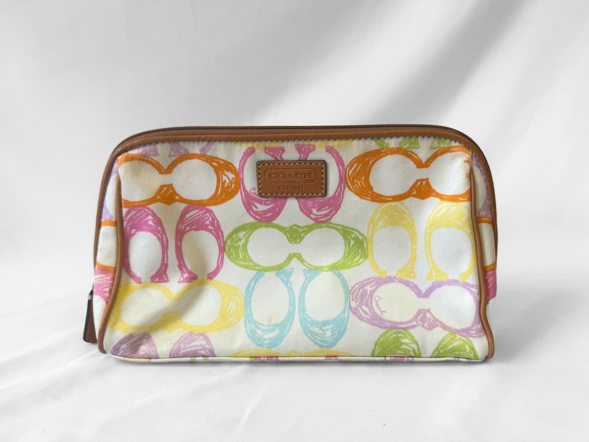 Y2K 00s Coach Rainbow Scribble Monogram Signature Cosmetics Toiletry Pouch
