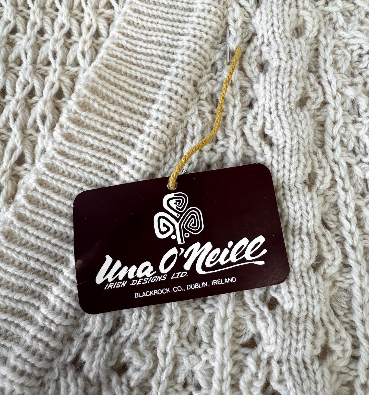 Vintage Deadstock Una O' Neill Cream Off White Cable Knit Pure Wool Cardigan Sweater, Women's Sz. M