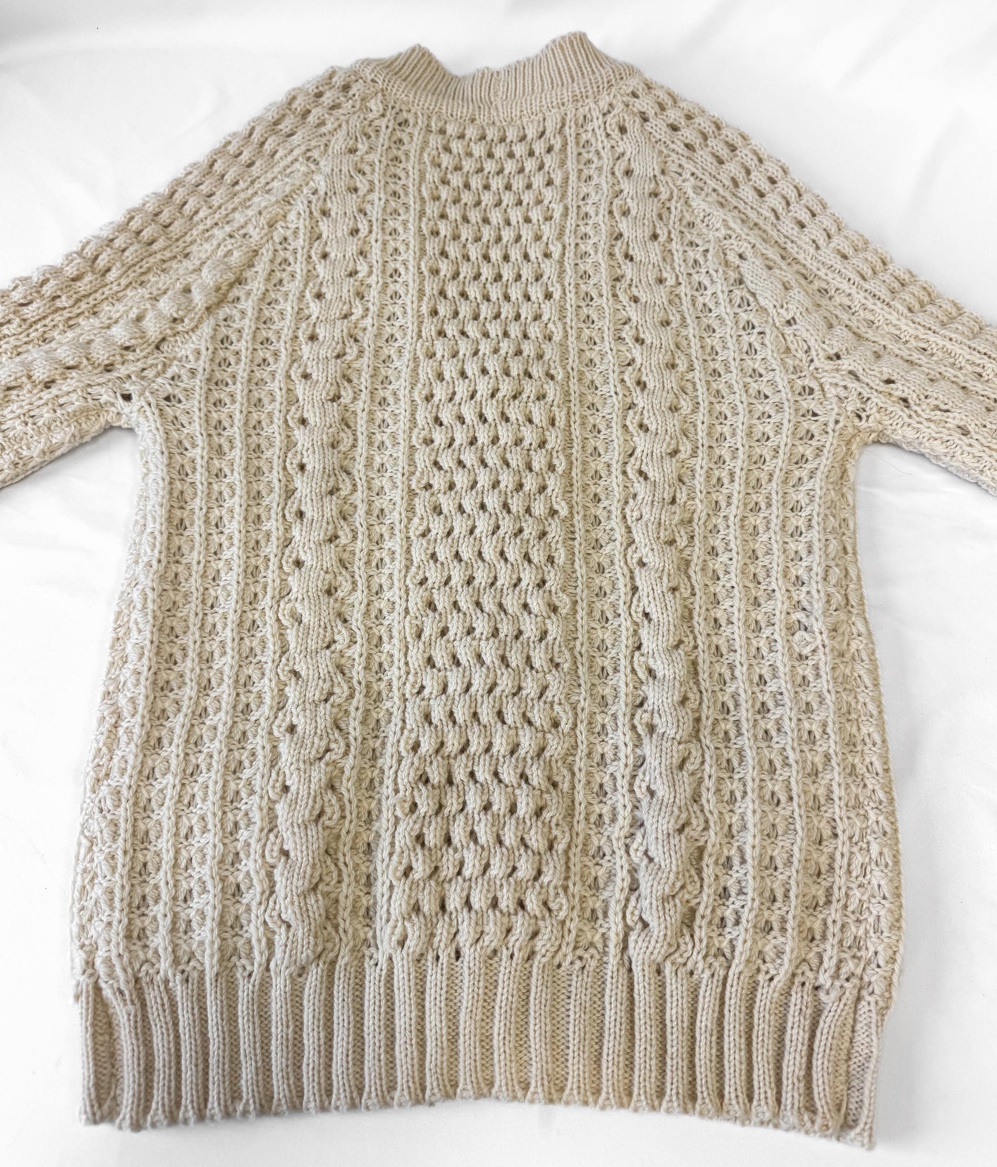 Vintage Deadstock Una O' Neill Cream Off White Cable Knit Pure Wool Cardigan Sweater, Women's Sz. M
