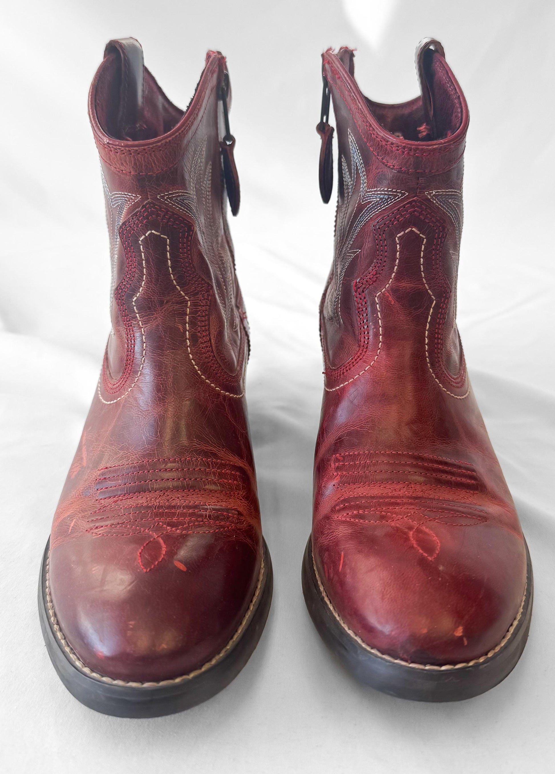 Vintage Style Ariat Red Billie Leather Zip Ankle Booties, Women's Sz. 6B, Vintage Unique Western Festival Boots
