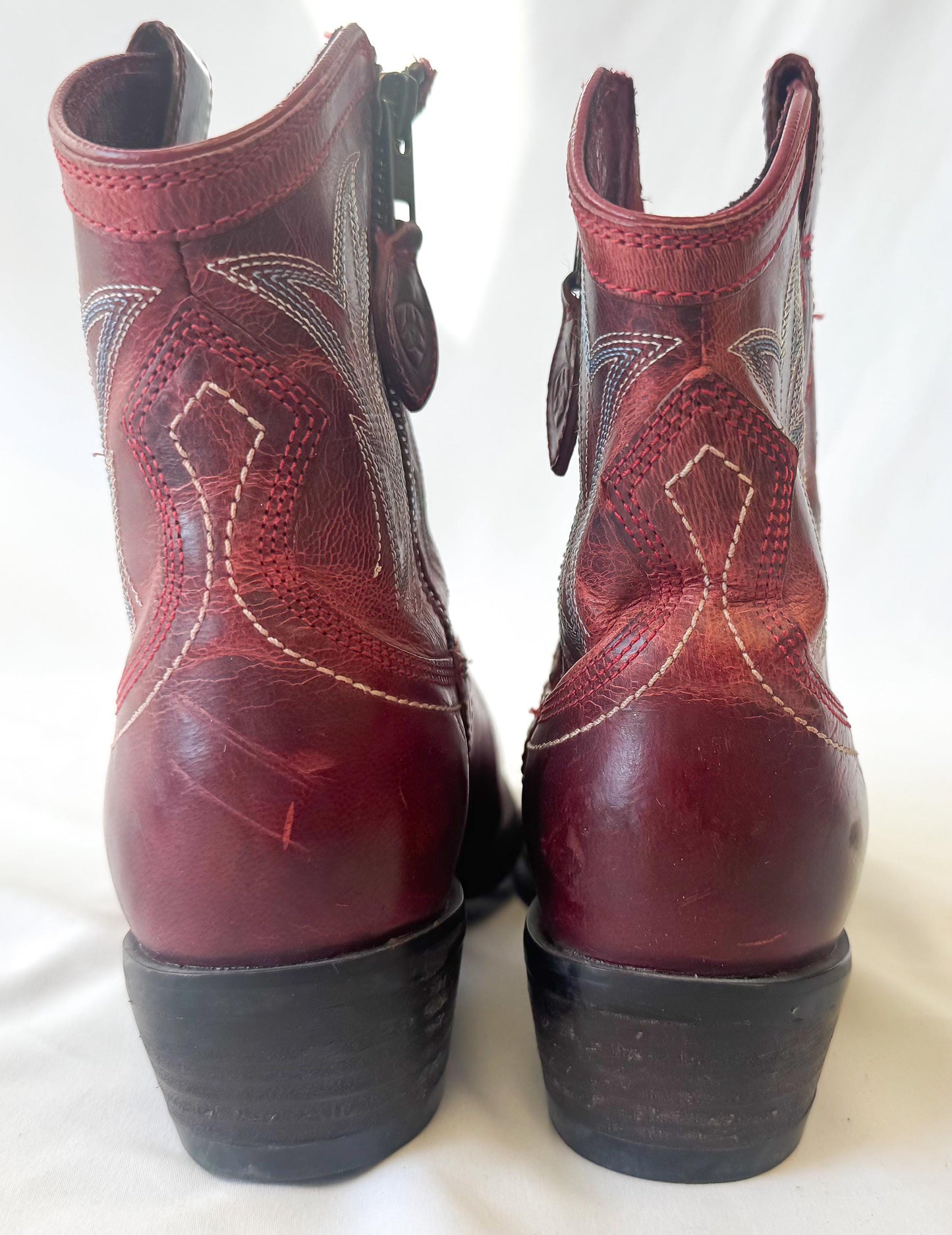 Vintage Style Ariat Red Billie Leather Zip Ankle Booties, Women's Sz. 6B, Vintage Unique Western Festival Boots