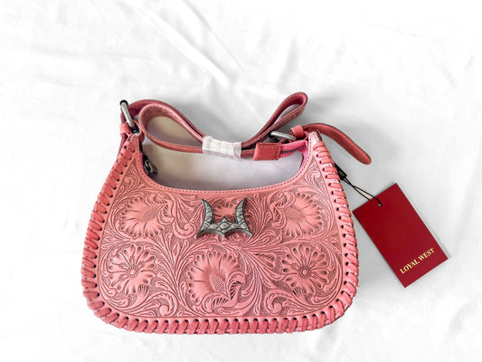 NWT Loyal West Dannia Pink Tooled Leather Shoulder Bag, Unique Western Handbag