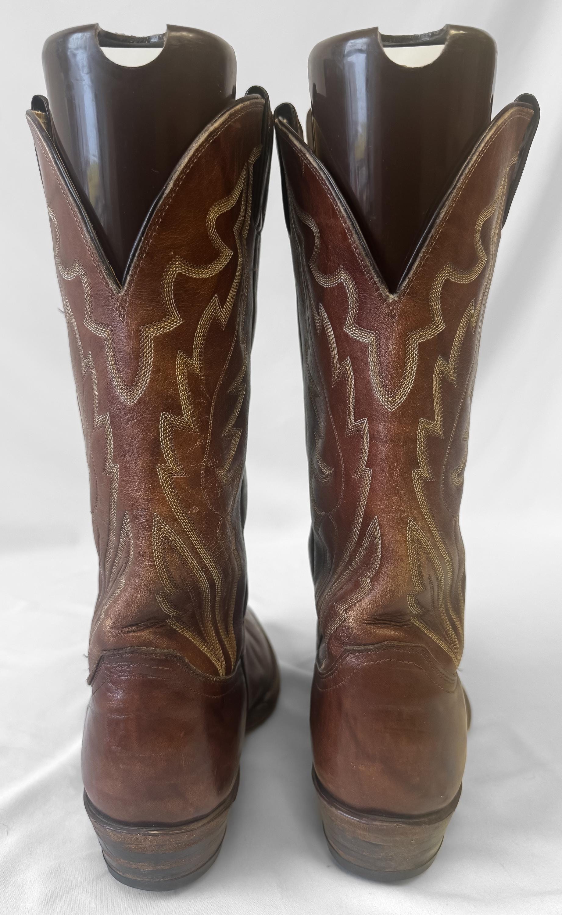 Vintage Justin Brown Leather Embroidered Cowboy Boots, Style 1948, Men's Sz. 10D, Western Festival Boots