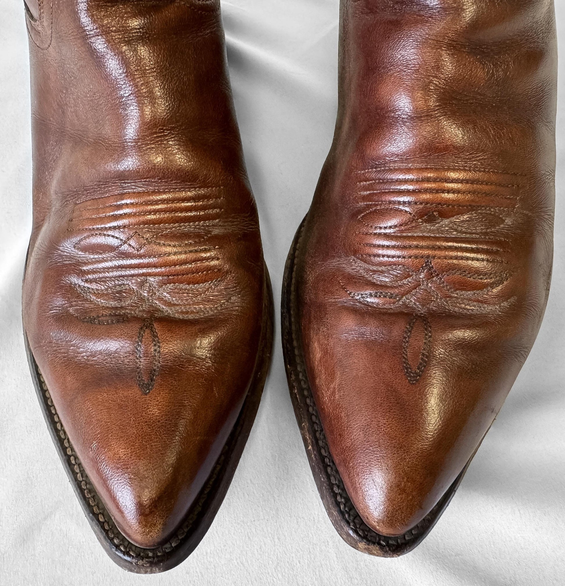 Vintage Justin Brown Leather Embroidered Cowboy Boots, Style 1948, Men's Sz. 10D, Western Festival Boots