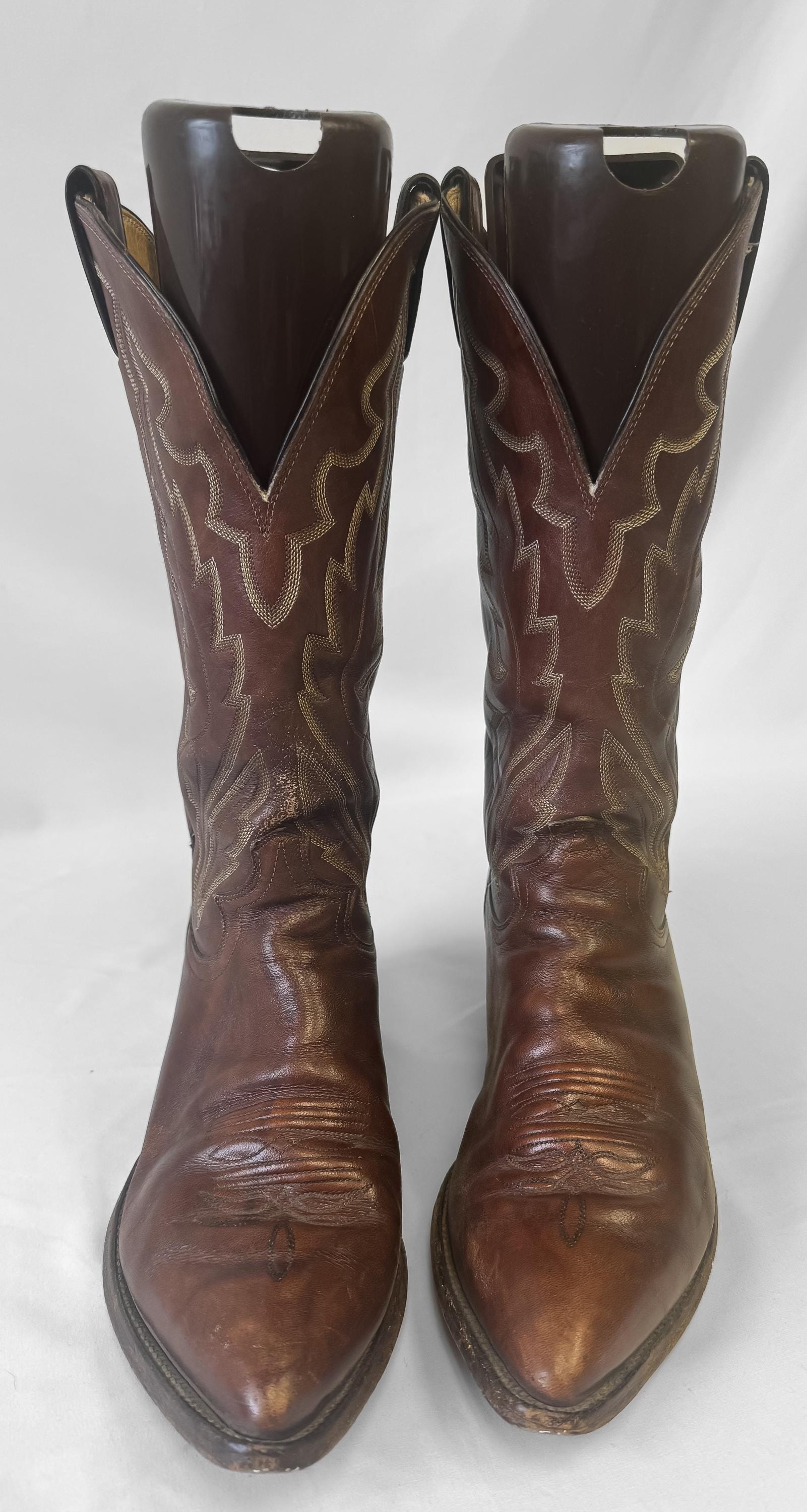 Vintage Justin Brown Leather Embroidered Cowboy Boots, Style 1948, Men's Sz. 10D, Western Festival Boots