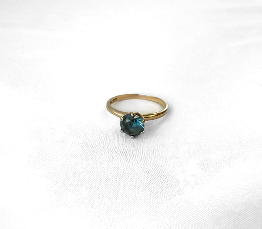 Vintage 10K Yellow Gold Blue Spinel Solitaire Ring, Size 5.75, Simple Elegant Minimalist Ring