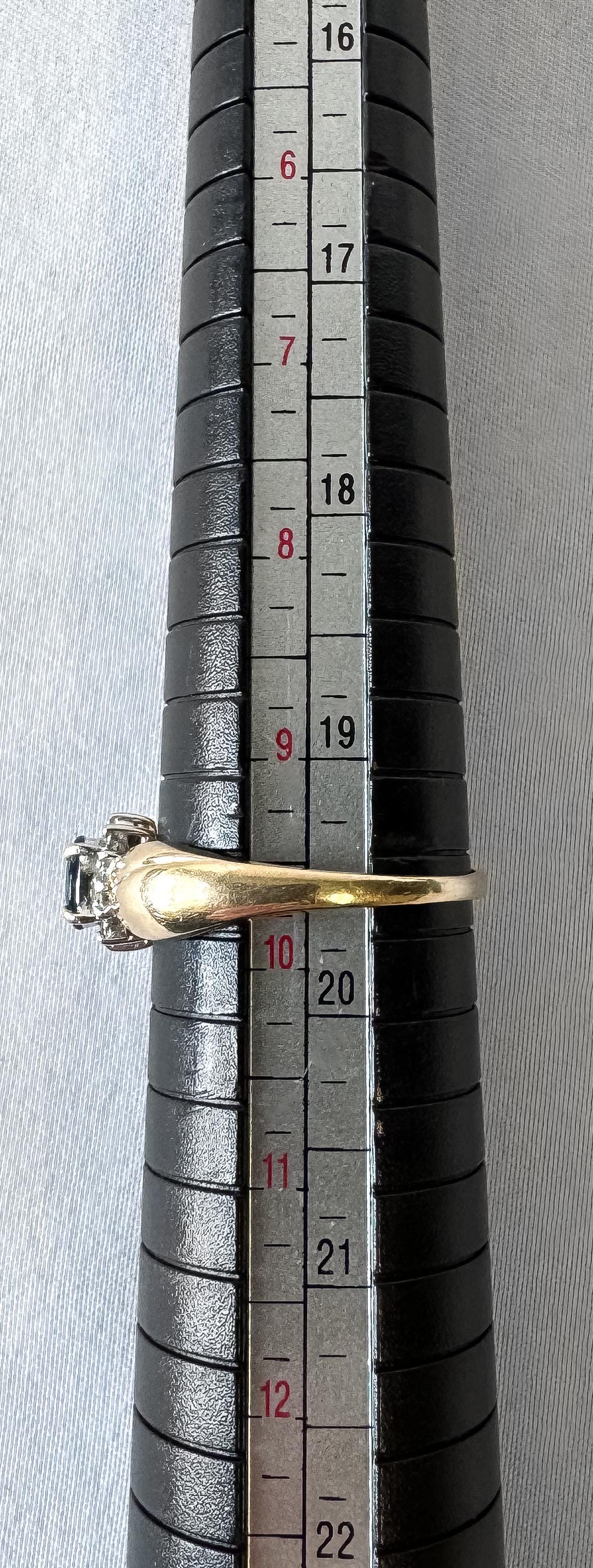 Vintage 10K Yellow Gold Oval Blue Sapphire Diamond Ring, Size 9.75, Vintage Art Deco Cocktail Style Ring