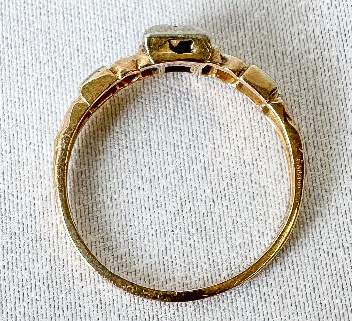 Vintage 10K Two Toned Etched Square Diamond Ring, Size 6, Simple Dainty Minimalist Stackable Ring